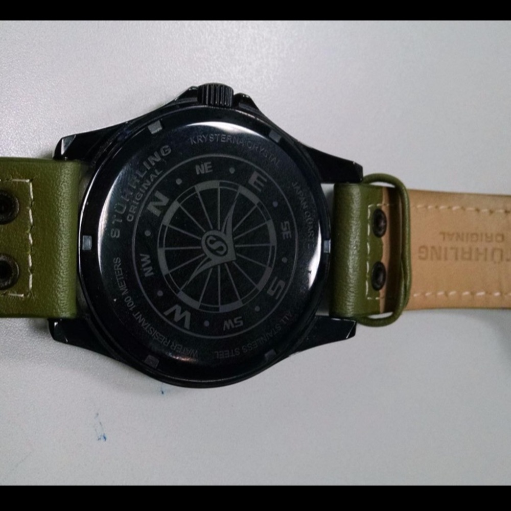BRAND NEW STYLISH MENS AVIATOR WATCH W/ GREEN LEATHER BAND. NWT - Picture 6 of 7